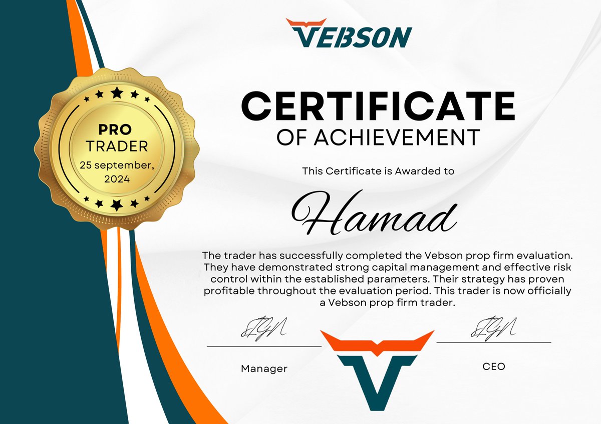 VebsonPropTrade (@vebsonproptrade) on Twitter photo CHALLENGE PASS CERTIFICATE CHALLENGE PASS CERTIFICATE
