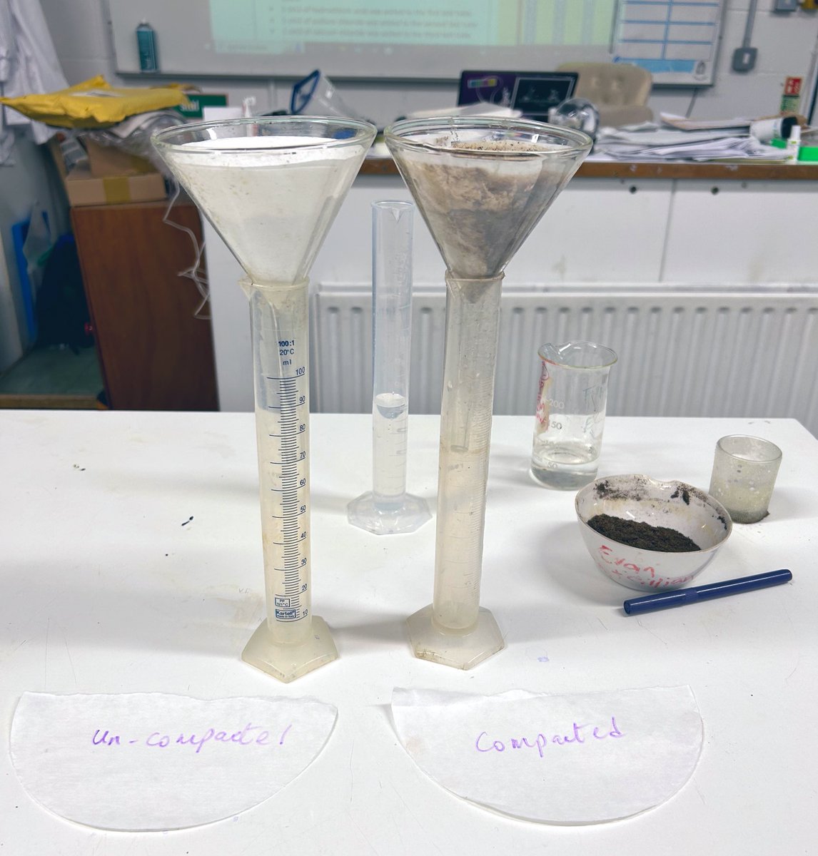 ColMhuire's tweet image. We also measured the #infiltration rates in #compacted and uncompacted soil samples. Here are the before and after results. Water levels are 2ml and 20ml respectively. Better drainage, better pore space. Better #soils. #Agsci @AgScience @CMhuireAskeaton