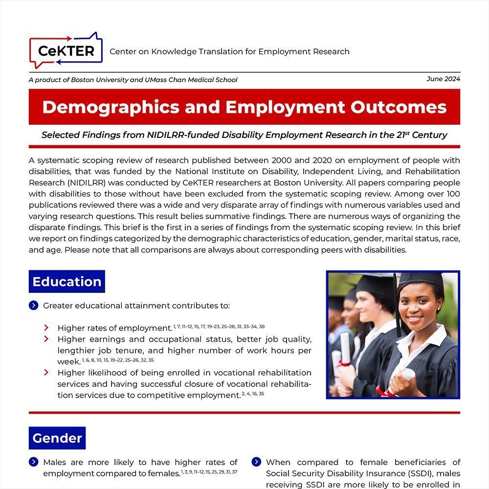 ICYMI "Demographics and Employment Outcomes: Selected Findings from NIDILRR-funded Disability Employment Research in the 21st Century" buff.ly/4bP0zok 
#NIDILRR #PWD #DisabilityResearch #EmploymentResearch #DisabilityEmploymentResearch
<a href="/UMass_SPARC/">UMass Chan iSPARC</a> <a href="/UMassChan/">UMass Chan Medical School</a>