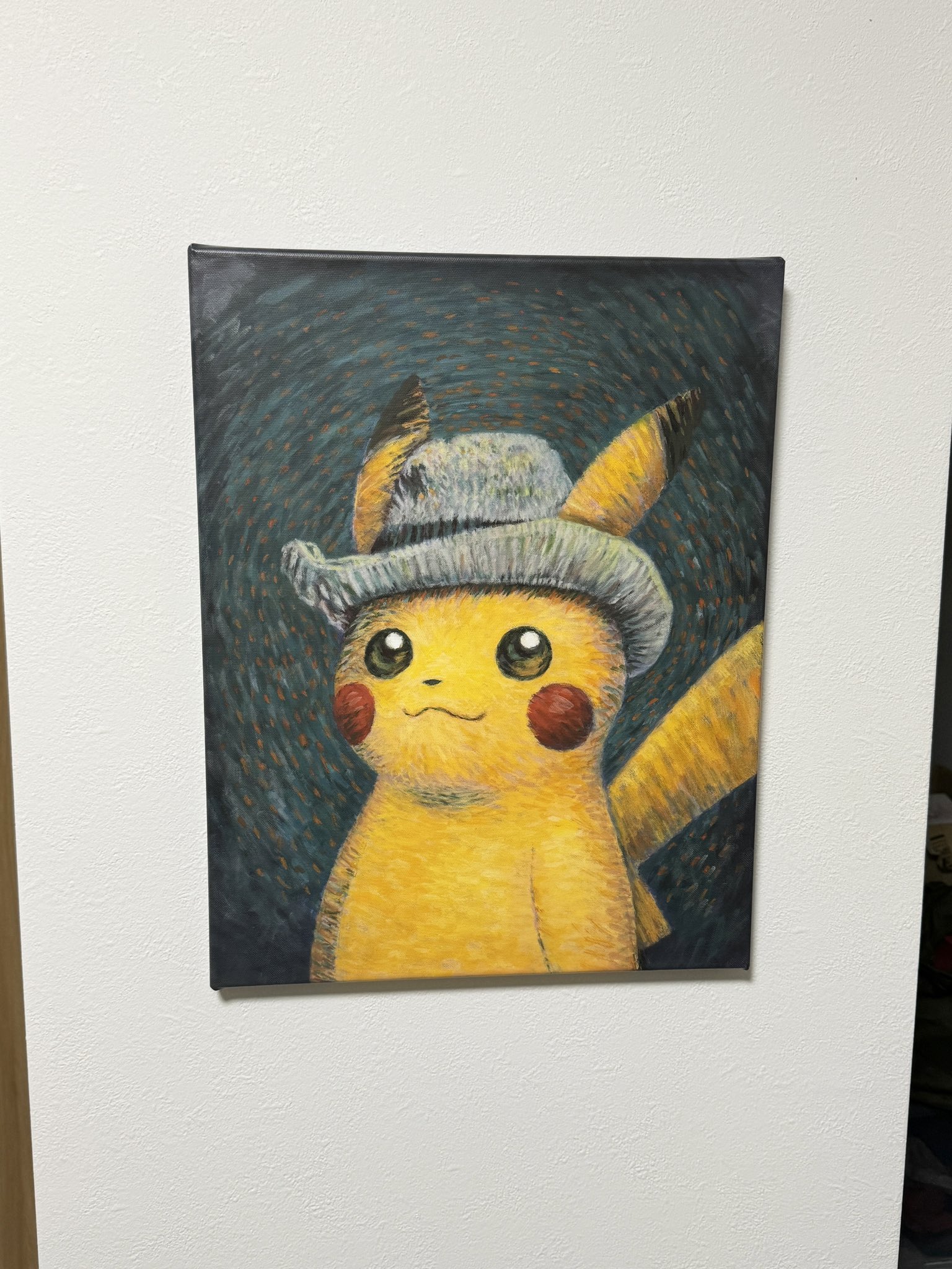 【証明書付】ゴッホピカチュウ キャンバスアート　ゴッホ美術館　Mサイズ　黒木枠 証明書付】ゴッホピカチュウ キャンバスアート ゴッホ美術館 M