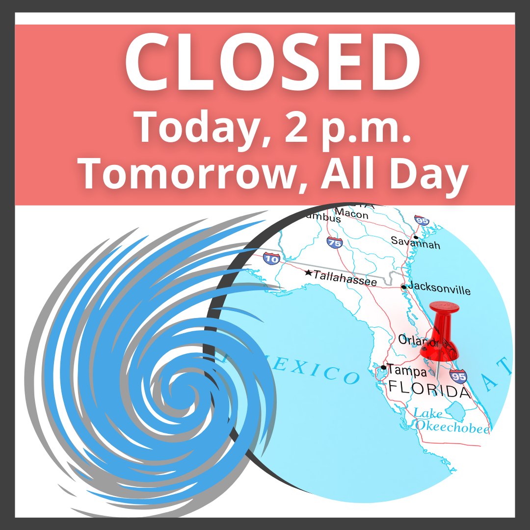 Please be reminded that Champions for Children will be closing services and business beginning today at 2 p.m. through Tomorrow, September 26, close of business. We will be closely monitoring storm activity and will continue to provide updates through social media. Be safe!