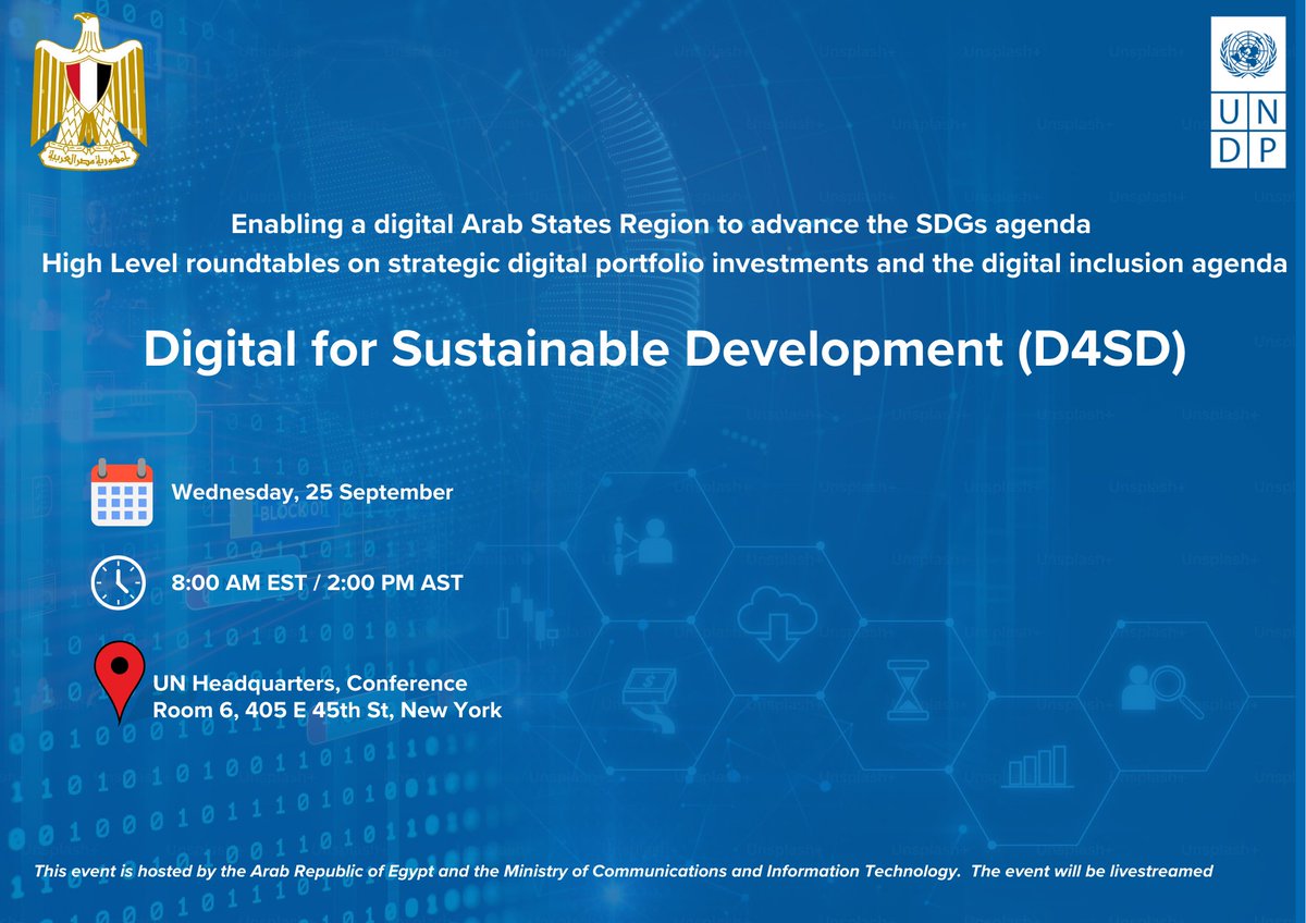 UNDPArabStates's tweet photo. The nexus between digital transformation and the  #SDGs holds a profound significance.

Follow Digital for Sustainable Development #D4DS side event in #UNGA79 to learn how partnerships can drive sustainable, inclusive, and catalytic  digital transformation across the Arab States https://t.co/csXOiqaK8x