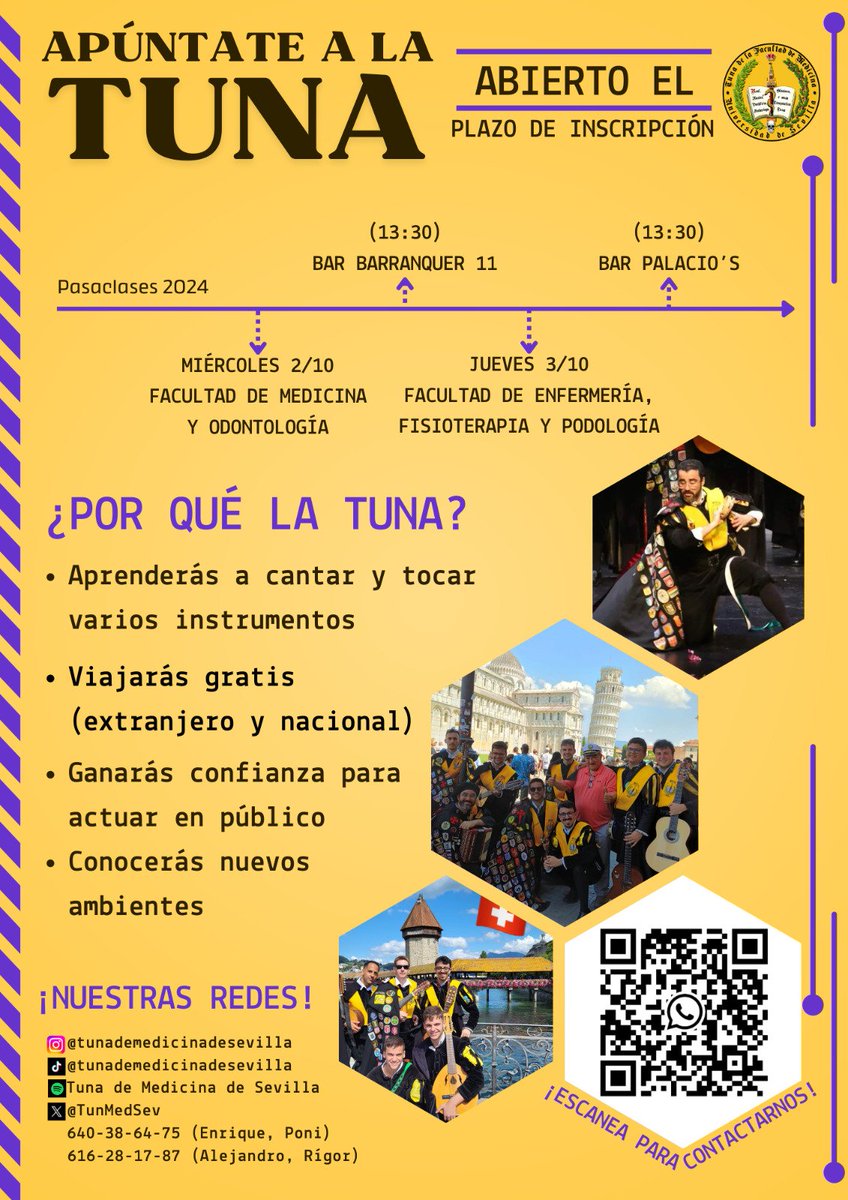 TunMedSev's tweet photo. 🔜 La semana que viene estaremos en el campus #universitario de @Medicina_US y #Ciencias de la #Salud para hacer nuestro tradicional pasaclases 🎓

¡Nos vemos allí! 🙌🏻🎶

#TunMedSev #Sevilla #SevillaHoy https://t.co/E7NvBRQInJ