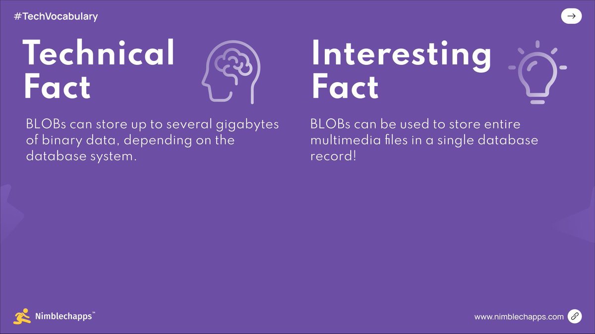 Nimblechapps's tweet image. BLOB (Binary Large Object) stores large media files like images, videos, or documents directly in databases.

Perfect for handling massive multimedia data!

#BLOB #DataStorage #TechBasics #DatabaseManagement #Nimblechapps #Coding #MobileAppDevelopment #WebsiteDevelopment