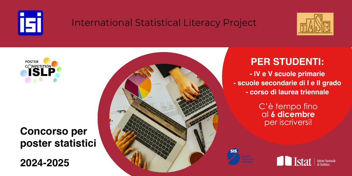 Istat (@istat_it) on Twitter photo 📣#IstatComunica
🆕Bandito il concorso internazionale per poster statistici 2024-2025 nell’ambito dell’International Statistical Literacy Project.
Le iscrizioni si chiudono il 6 dicembre.
Scopri di più:
👇
istat.it/notizia/concor…
#Istat <a href="/SIStatistica/">Società Italiana Statistica</a> #ISLP 📣#IstatComunica
🆕Bandito il concorso internazionale per poster statistici 2024-2025 nell’ambito dell’International Statistical Literacy Project.
Le iscrizioni si chiudono il 6 dicembre.
Scopri di più:
👇
istat.it/notizia/concor…
#Istat <a href="/SIStatistica/">Società Italiana Statistica</a> #ISLP