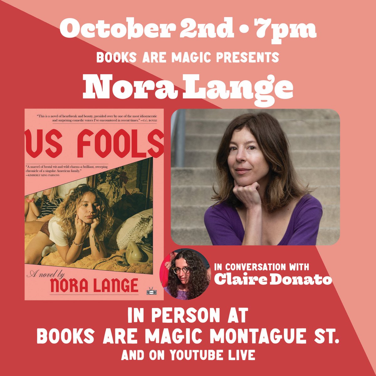 Two Dollar Radio (@twodollarradio) on Twitter photo Next week—Wednesday, October 2, at Brooklyn’s iconic <a href="/booksaremagicbk/">Books Are Magic</a> : US FOOLS author Nora Lange in conversation with Claire Donato ✨ 7pm
😎
RSVP 🔗 eventbrite.com/e/in-store-nor… Next week—Wednesday, October 2, at Brooklyn’s iconic <a href="/booksaremagicbk/">Books Are Magic</a> : US FOOLS author Nora Lange in conversation with Claire Donato ✨ 7pm
😎
RSVP 🔗 eventbrite.com/e/in-store-nor…