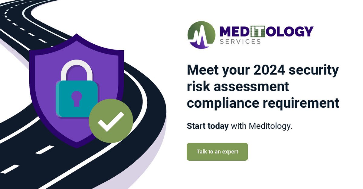 Meditology's tweet photo. 🌟 It’s not too late to complete your 2024 SRA requirement! 🌟

Learn more about our SRA services and how we can support your compliance journey: https://t.co/zSbzdPd1q1

#SecurityRiskAssessment #SRA #Compliance #HealthcareSecurity #Meditology #Cybersecurity https://t.co/tzS3W5nfsN