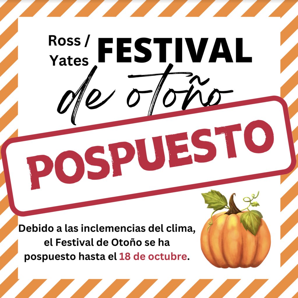 FALL FESTIVAL UPDATE: Due to forecasted flooding, Fall Festival will be rescheduled to Friday, October 18th.  Any pre-ordered armbands or dinner tickets will be valid for the rescheduled date.  Thank you for your understanding! Ross / Yates PTO