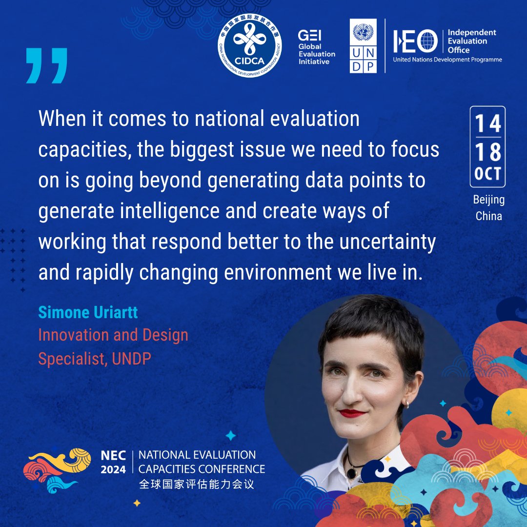 UNDP Independent Evaluation Office (@undp_evaluation) on Twitter photo 🗨️ "The biggest issue we need to focus on is going beyond generating data points to generate intelligence and create ways of working that respond better to the uncertainty and rapidly changing environment we live in."
Meet <a href="/Simone_Uriartt/">Simone Uriartt</a> at #NECdev in a few short weeks! 🗨️ "The biggest issue we need to focus on is going beyond generating data points to generate intelligence and create ways of working that respond better to the uncertainty and rapidly changing environment we live in."
Meet <a href="/Simone_Uriartt/">Simone Uriartt</a> at #NECdev in a few short weeks!