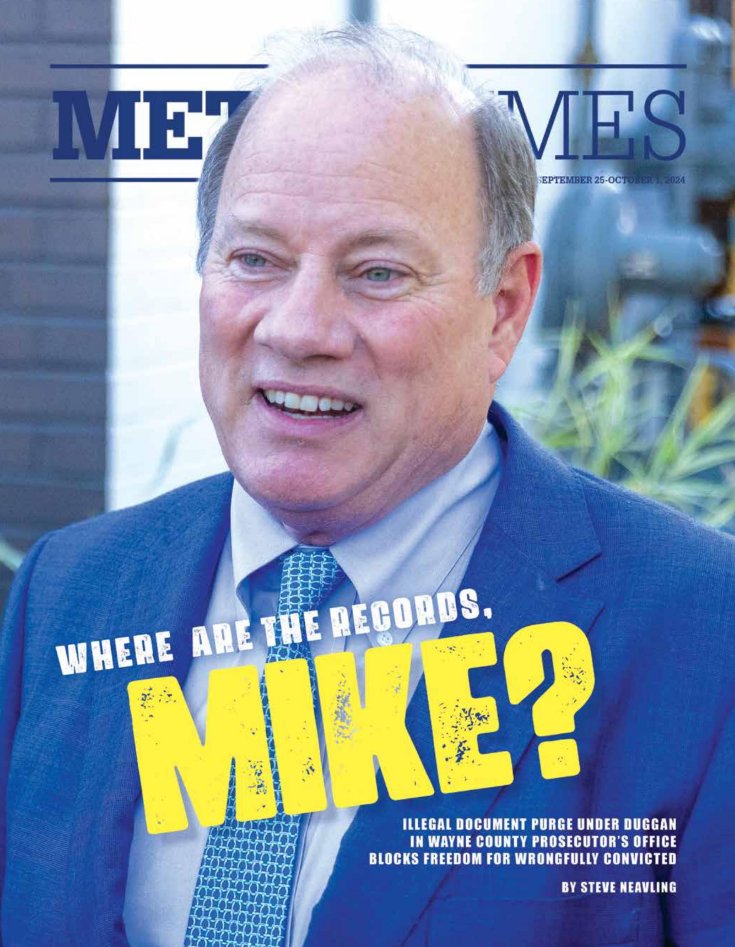 MCmuckraker's tweet image. My next story in a series about wrongfully convicted people in Detroit. While Mike Duggan was prosecutor, his office illegally destroyed thousands of files, making it impossible for some prisoners to prove their innocence. metrotimes.com/news/illegal-d…