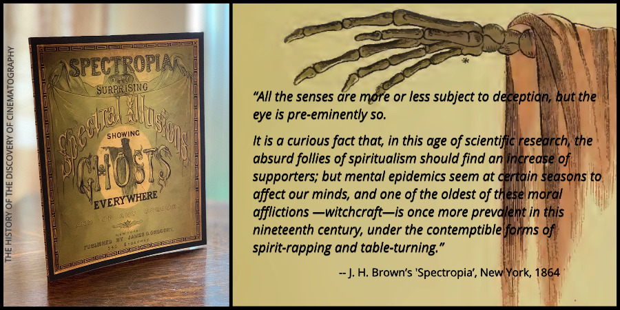 RealPreCinema's tweet photo. Brown called the popularity of seances and the desire to communicate with lost souls “the absurd follies of spiritualism.”
He notes in his work 'Spectropia,’or ‘Surprising Spectral Illusions Showing Ghosts Everywhere,’ New York, 1865; https://t.co/4FWCE8iXEF