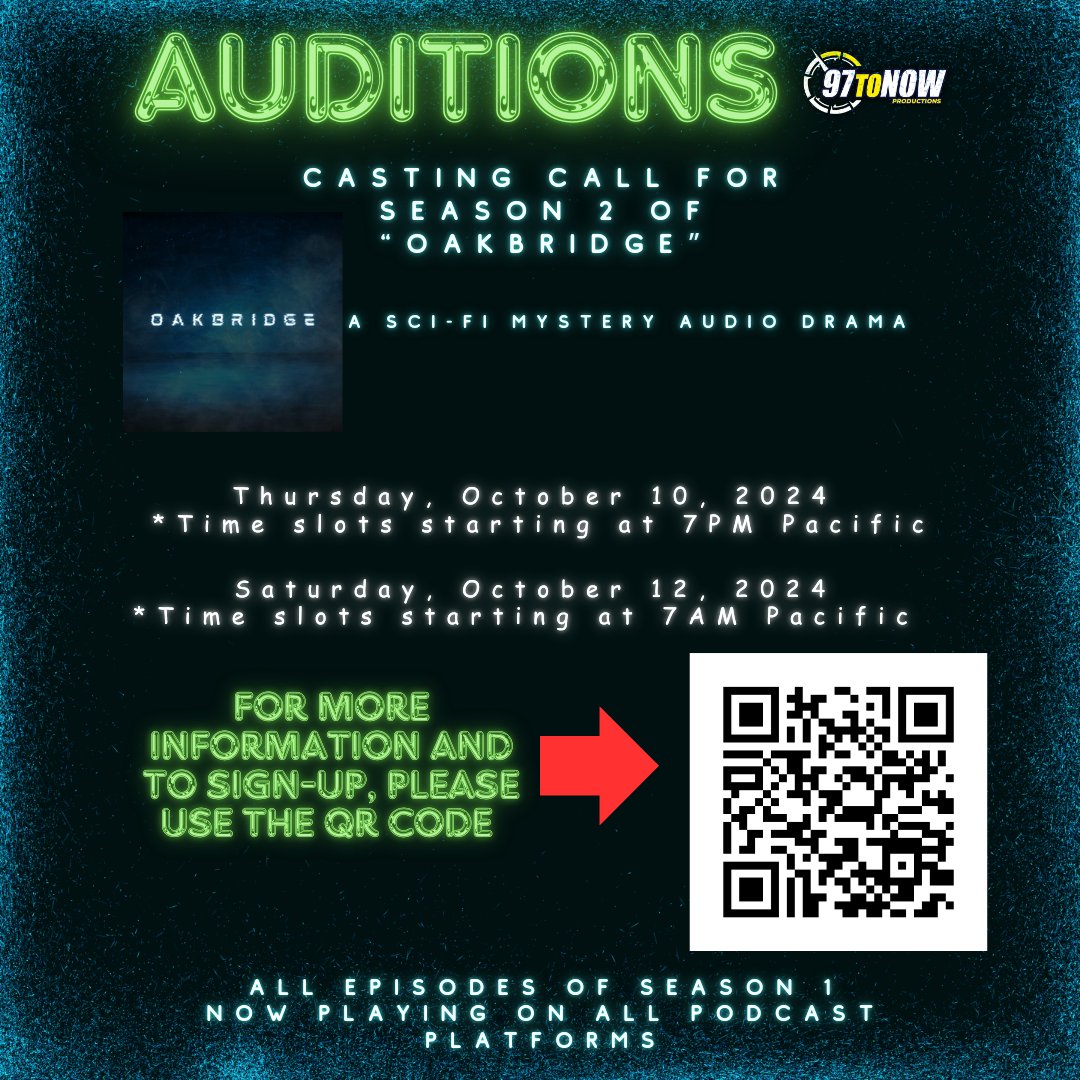 OakbridgeShow's tweet photo. Just 2 weeks to go until #oakbridge #season2 #auditions are a-go! Please sign up if you're interested in joining us for this wild ride & help up spread the word 😎
https://t.co/I61N6LWcds https://t.co/iVZm8690xi