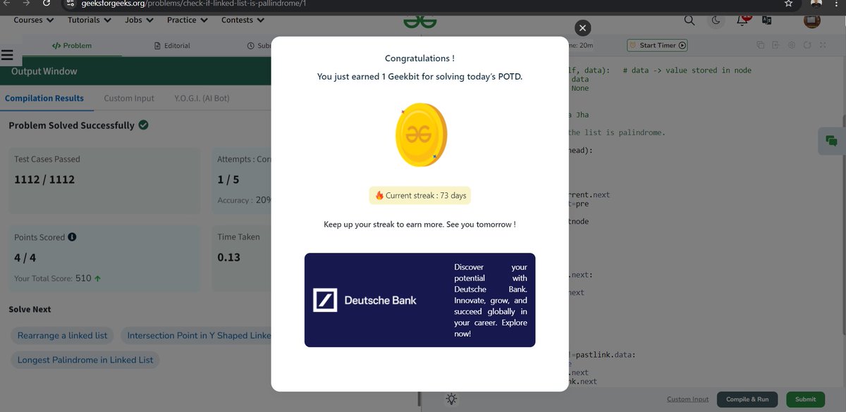 TGatthewar's tweet photo. Day 16- Geek Streak Challenge: Let's Get Started!  I'm thrilled to kick off the 21-Day POTD Challenge by
@geeksforgeeks

powered by
@DeutscheBank

It time to push my coding skills to the next level, 🎉 #geekstreak2024 #DeutscheBank https://t.co/WatGrJ0LWR