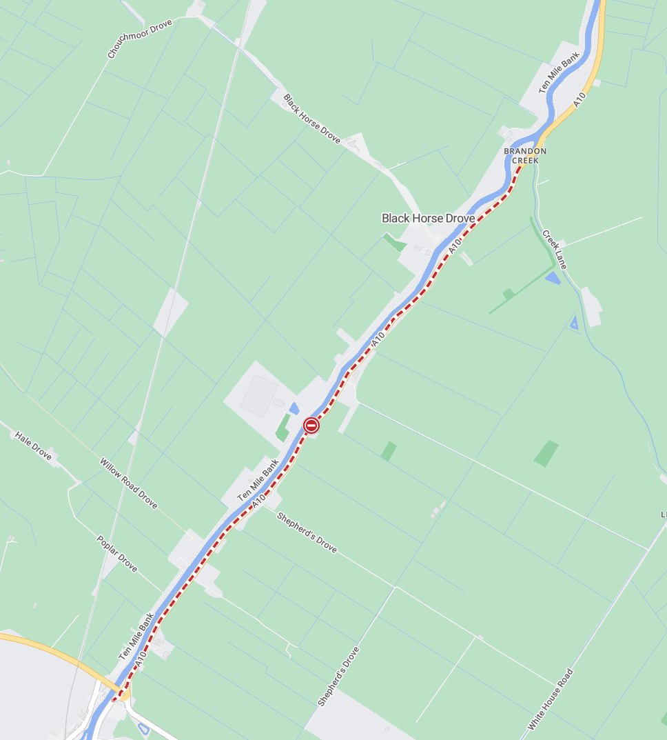 🚧ADVANCE NOTICE
#A10 Lynn Road, #Littleport will be CLOSED both ways to all motor vehicles between the 30th Sept – 8th Nov between the hours of 8pm and 6am nightly (Weekdays only) for carriageway works.

More info: one.network/?GB140212455