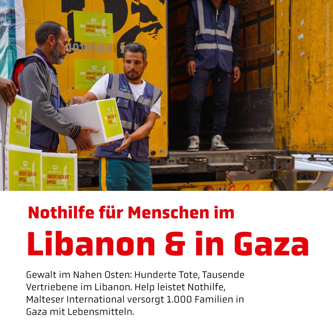 Aktion Deutschland Hilft (@aktiondhilft) on Twitter photo Im Nahen Osten eskaliert die Gewalt: Hunderte Tote und Tausende Vertriebene im #Libanon; auch im Gazastreifen herrscht Not. <a href="/helpfromgermany/">Help – Hilfe zur Selbsthilfe</a> leistet Nothilfe vor Ort, <a href="/MalteserInt/">Malteser International</a> versorgt 1.000 Familien in #Gaza mit Lebensmitteln. Mehr erfahren: adh.ngo/libanon-help-n… Im Nahen Osten eskaliert die Gewalt: Hunderte Tote und Tausende Vertriebene im #Libanon; auch im Gazastreifen herrscht Not. <a href="/helpfromgermany/">Help – Hilfe zur Selbsthilfe</a> leistet Nothilfe vor Ort, <a href="/MalteserInt/">Malteser International</a> versorgt 1.000 Familien in #Gaza mit Lebensmitteln. Mehr erfahren: adh.ngo/libanon-help-n…