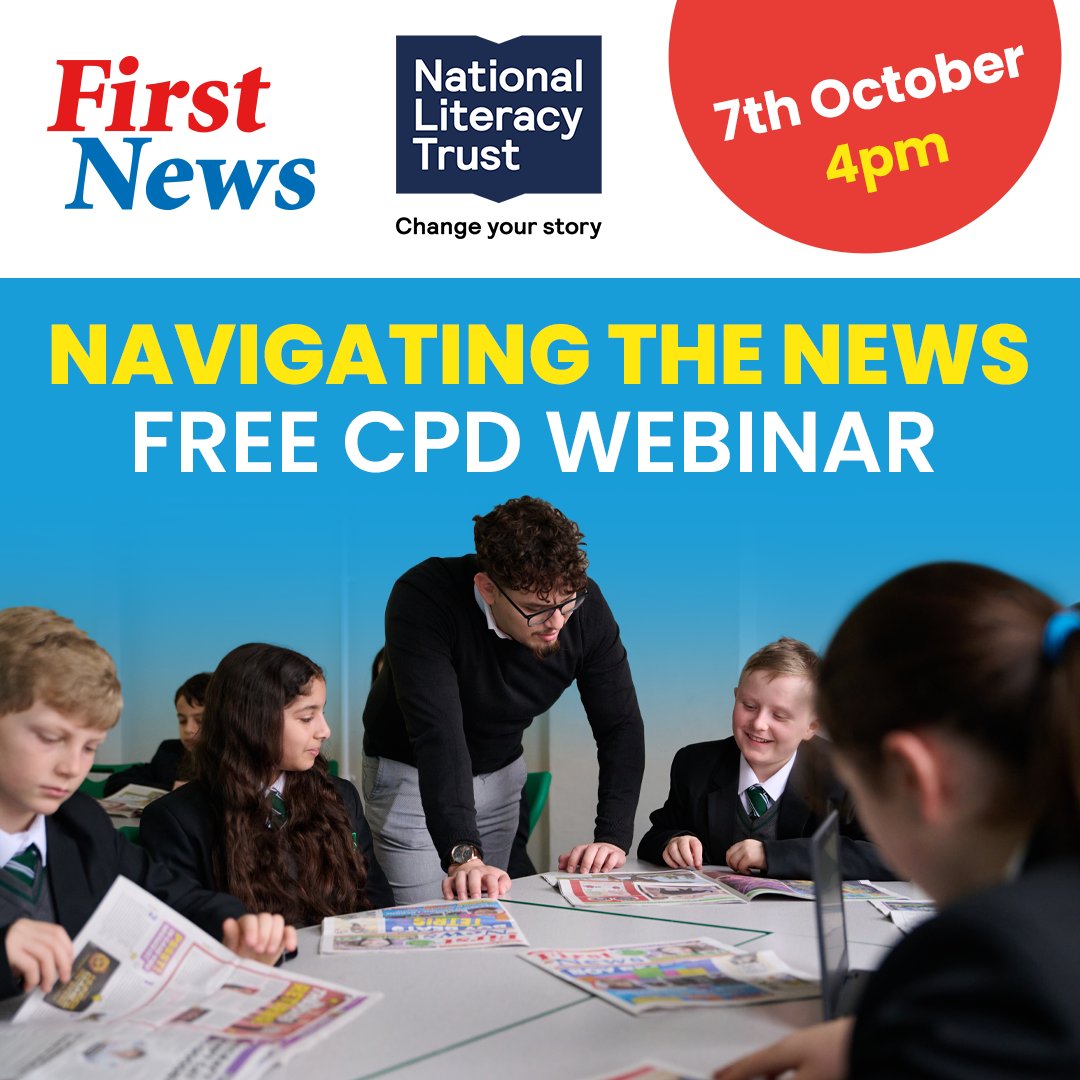 First News 🗞️❤️💙 (@first_news) on Twitter photo Upcoming CPD Webinar: NAVIGATING THE NEWS 🗞️ with <a href="/Literacy_Trust/">National Literacy Trust</a>
Join us for an insightful session designed to equip you with essential strategies for teaching news literacy across the curriculum!
📅 Monday 7th October at 4pm
Register now!
bit.ly/4eesn7r Upcoming CPD Webinar: NAVIGATING THE NEWS 🗞️ with <a href="/Literacy_Trust/">National Literacy Trust</a>
Join us for an insightful session designed to equip you with essential strategies for teaching news literacy across the curriculum!
📅 Monday 7th October at 4pm
Register now!
bit.ly/4eesn7r