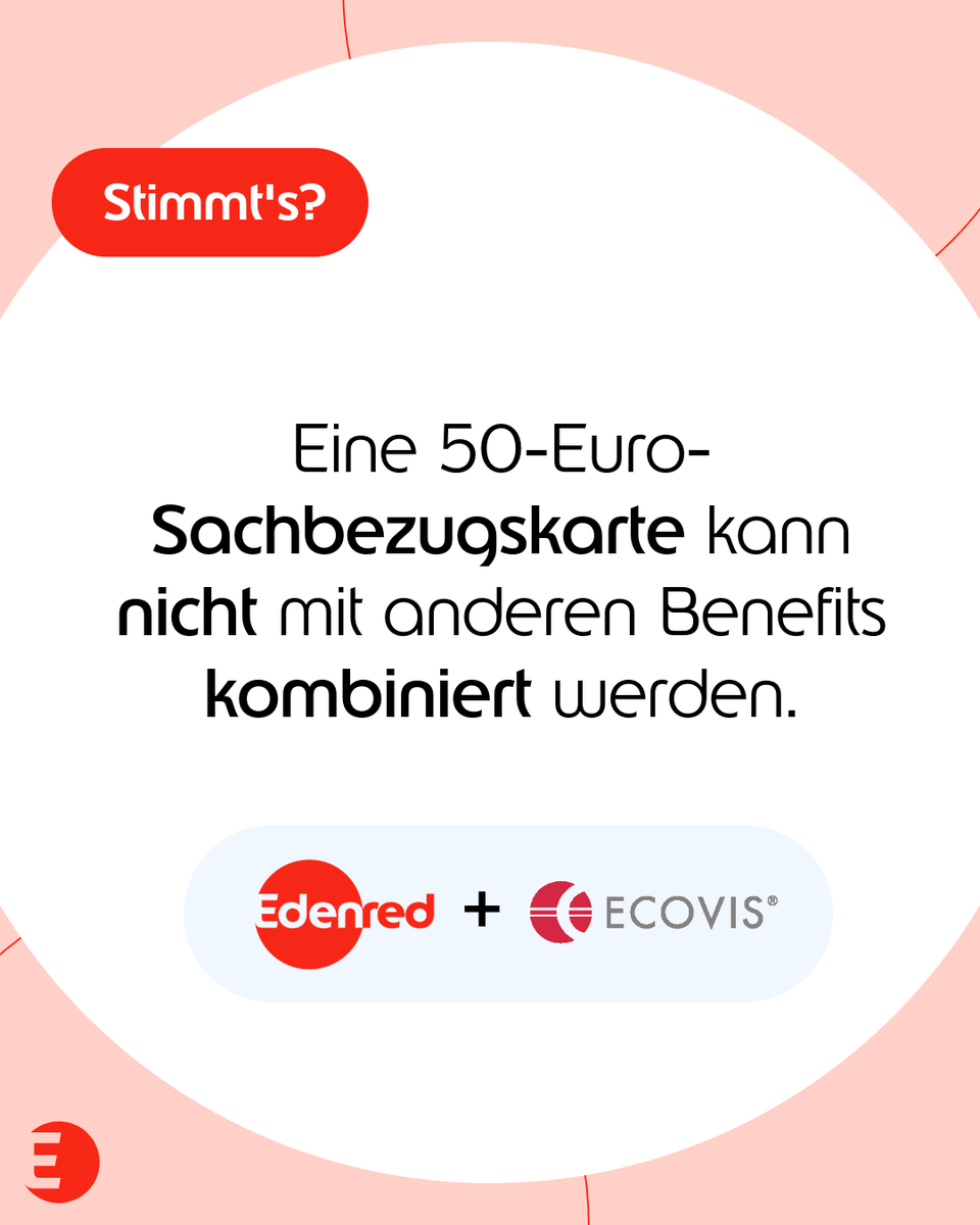 Edenred_D's tweet photo. Arbeitgeber können Sachbezüge bis 50€ pro Monat kombinieren, z.B. 20€-Gutscheinkarte + 30€-Tankgutschein. Mitarbeiter profitieren individueller. Mit @ecovis_com ermöglichen wir sichere Benefits-Kombinationen. 🙌 https://t.co/T6iXbkjgIX