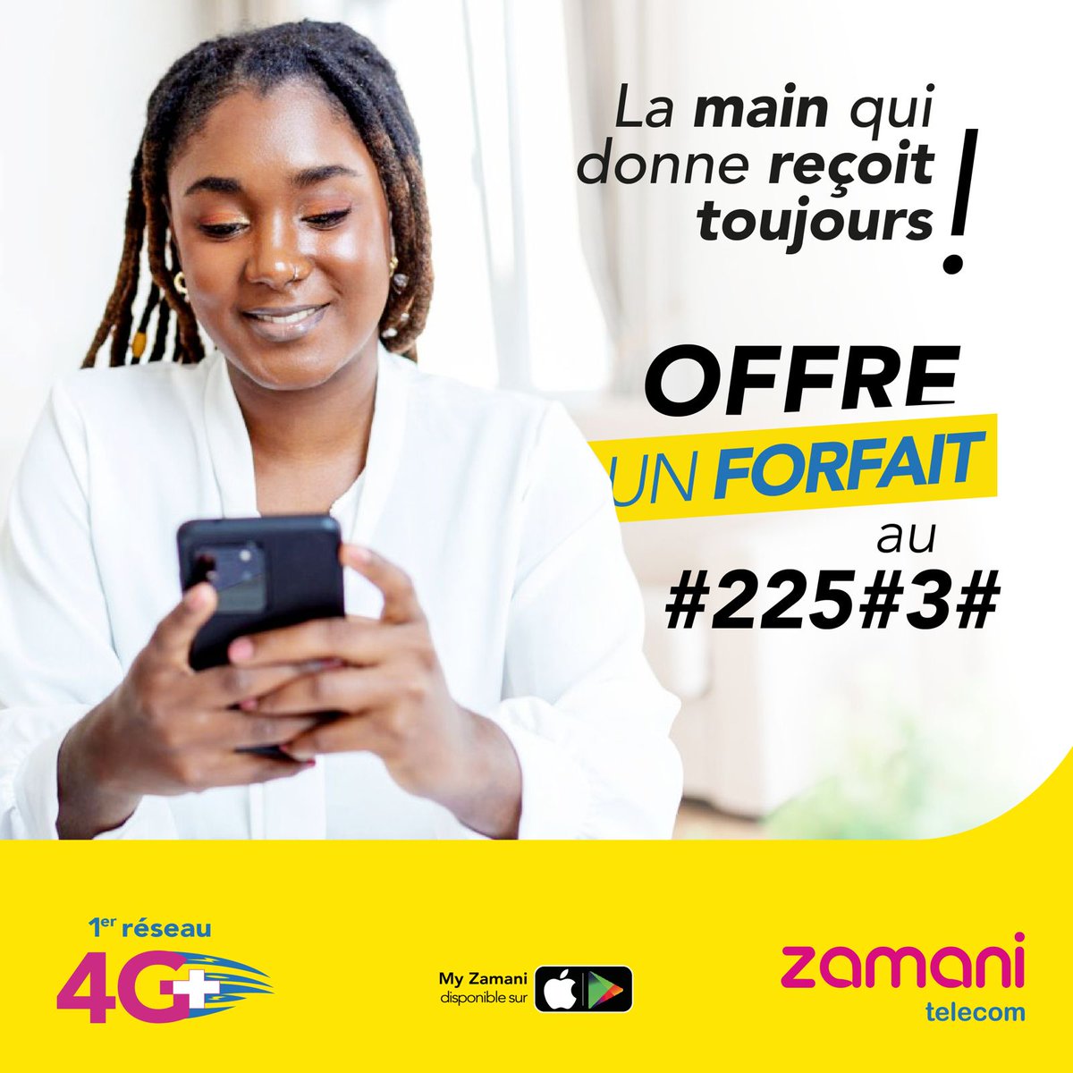 ZamaniTelecom's tweet photo. La générosité chez Zamani c'est de pouvoir offrir des forfaits aux personnes qui comptent pour nous 🤗☺️
Compose le #225#3#
#Zamanitelecom #Parrainage #Forfaits #Generosite https://t.co/iPWlxqp2ov