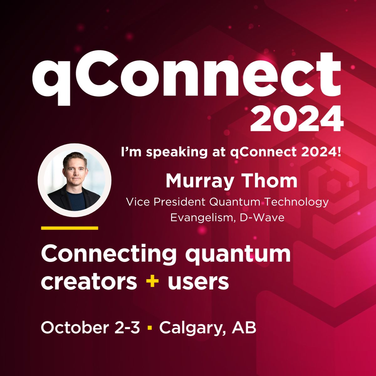 dwavequantum's tweet image. Join D-Wave's @Quantum_Murray at qConnect 2024 in Calgary for an engaging   discussion on quantum tech's possible role in sustainable urban living and more. Today's the last day to register. Secure your spot. io.ucalgary.ca/quantum-city/e… #QuantumComputing #QuantumOptimization