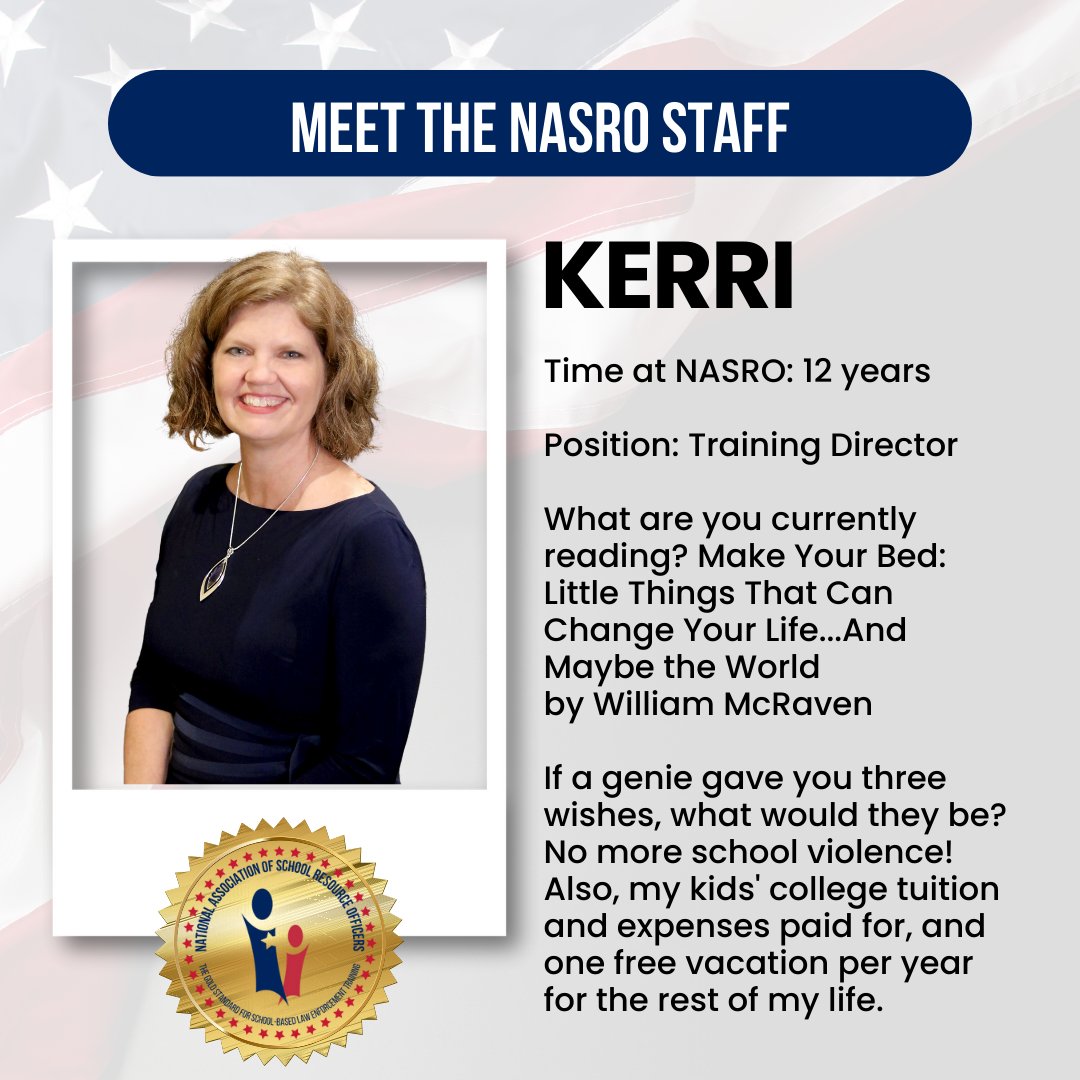 NASRO_Info's tweet image. MEET OUR STAFF!

NASRO has a small, but mighty staff keeping things running smoothly behind the scenes. Kerri is a familiar face for most -- she's at the helm of NASRO's training and helps maintain the NASRO gold standard🥇