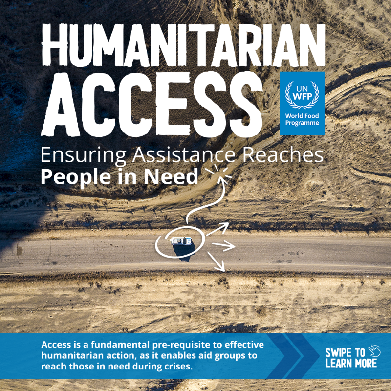WFP's tweet photo. In conflict zones, humanitarian aid is a lifeline—but gaining access is often met with violence, interference, and bureaucratic obstacles.

We must prioritize safe, unrestricted access to save lives. 

➡️Swipe to learn more. ➡️