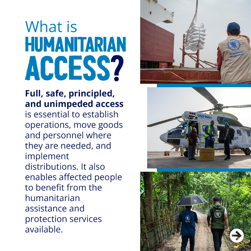 WFP's tweet photo. In conflict zones, humanitarian aid is a lifeline—but gaining access is often met with violence, interference, and bureaucratic obstacles.

We must prioritize safe, unrestricted access to save lives. 

➡️Swipe to learn more. ➡️