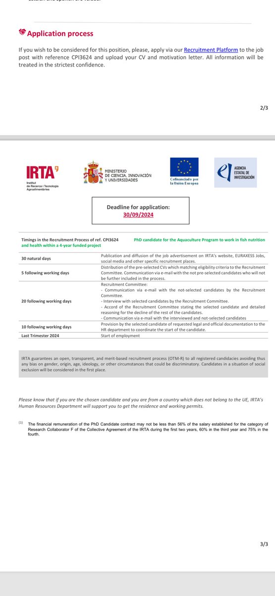 LARVAplus's tweet photo. 📌🔔Volvimos!!! Para anunciar que el Dr Gisbert (IRTA 🇪🇸) ofrece un contrato predoctoral para hacer una tesis cuya tema es: Estrategias nutricionales para adaptar a los peces al cambio climático 🐟🐠🐟. Anímate a presentarte 💪🏽🧪🧬📚🔬 https://t.co/frd8LB5KbK