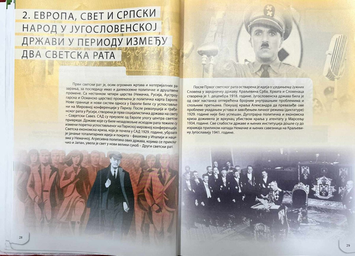 ffmproblem's tweet photo. Ein Geschichtsbuch für die 8. Klasse hat kürzlich in Serbien Eltern schockiert. Anstatt eines Bildes des bekannten Nazi-Diktators Adolf Hitler, wie es im Unterricht über den Zweiten Weltkrieg erwartet wurde, tauchte Charlie Chaplin auf. 
#Schulbuch #Geschichte #Fehler #Eltern https://t.co/NDuFUDrnZG