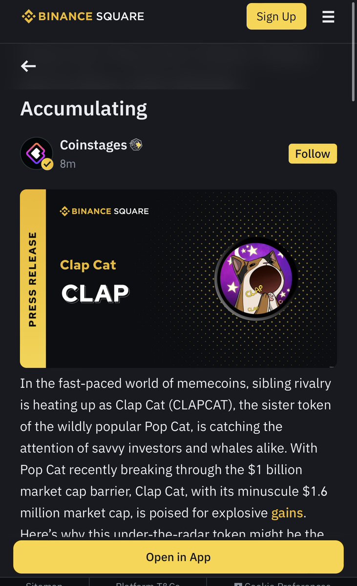 clapcat's tweet photo. https://t.co/AoNDKm7XXF

Clap now live on binances square space with strategic partnerships and exchange listings being worked on now 👀 $CLAP louder!! Clap to 1B. https://t.co/LSl7BiKKj8