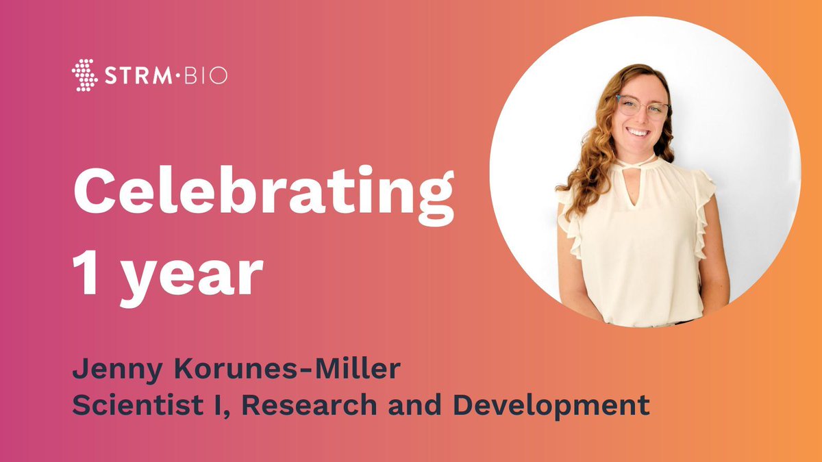 Congratulations to Jenny Korunes-Miller on her first anniversary with <a href="/STRMbio/">STRM.BIO</a>! Thank you for all that you do and for helping us bring #genetherapy to life!