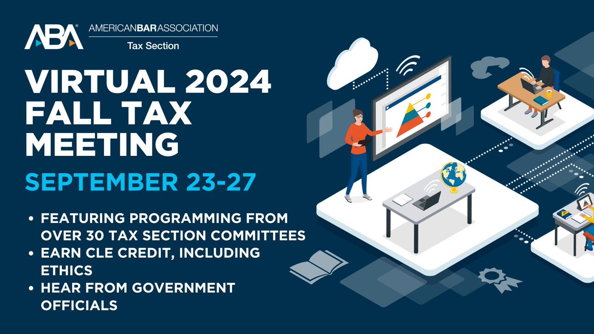Paul Caron (@socaltaxprof) on Twitter photo .<a href="/ABATAXSECTION/">ABA Tax Section</a> Virtual 2024 Fall Meeting
bit.ly/3XVSXg0
<a href="/LayserTax/">Michelle Layser</a> <a href="/USanDiegoLaw/">USanDiegoLaw</a> <a href="/PeppLaw/">Pepperdine Caruso Law</a> <a href="/unc_law/">UNC School of Law</a> <a href="/InternationlTax/">MindyHerzfeld</a> <a href="/UFLaw/">UF Levin College of Law</a> <a href="/khickmanjd/">Kristin Hickman</a> @UofMNLawSchool <a href="/ProfAfield/">Ted Afield</a> <a href="/GeorgiaStateLaw/">Georgia State University College of Law</a> <a href="/CaroBruckner/">Caroline Lewis Bruckner</a> <a href="/AUWCL/">American University Washington College of Law</a> <a href="/URLawSchool/">Richmond Law</a> .<a href="/ABATAXSECTION/">ABA Tax Section</a> Virtual 2024 Fall Meeting
bit.ly/3XVSXg0
<a href="/LayserTax/">Michelle Layser</a> <a href="/USanDiegoLaw/">USanDiegoLaw</a> <a href="/PeppLaw/">Pepperdine Caruso Law</a> <a href="/unc_law/">UNC School of Law</a> <a href="/InternationlTax/">MindyHerzfeld</a> <a href="/UFLaw/">UF Levin College of Law</a> <a href="/khickmanjd/">Kristin Hickman</a> @UofMNLawSchool <a href="/ProfAfield/">Ted Afield</a> <a href="/GeorgiaStateLaw/">Georgia State University College of Law</a> <a href="/CaroBruckner/">Caroline Lewis Bruckner</a> <a href="/AUWCL/">American University Washington College of Law</a> <a href="/URLawSchool/">Richmond Law</a>
