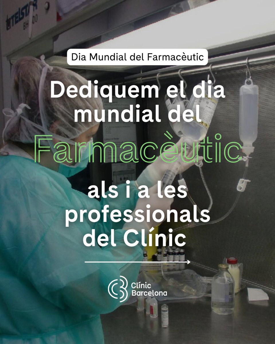 📆 Avui és el Dia Mundial del #Farmacèutic 

Dins el Servei de Farmàcia, el #CLÍNIC compta amb 2️⃣9️⃣ farmacèutics especialistes en Farmàcia Hospitalària, 5️⃣ farmacèutics a l’àrea d’assaigs clínics, i 1️⃣1️⃣ farmacèutics residents. 

💓 Moltes gràcies per la feina que feu!
#SomCLÍNIC