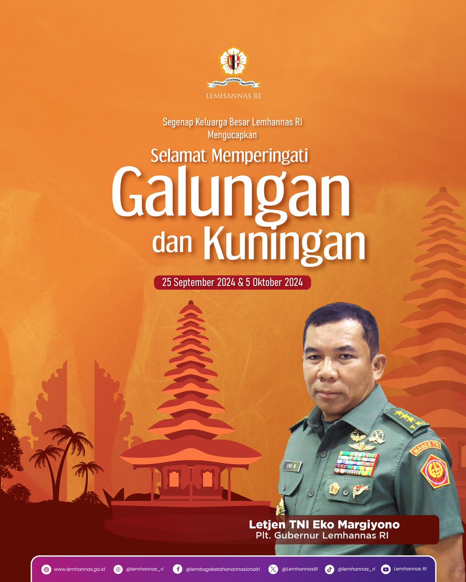 LemhannasRI's tweet image. Semoga Sahabat Tannas beroleh keselamatan dan senantiasa merasakan kedamaian.

Selamat Hari Raya Galungan dan Kuningan.

#LemhannasRI
#galungan
#kuningan