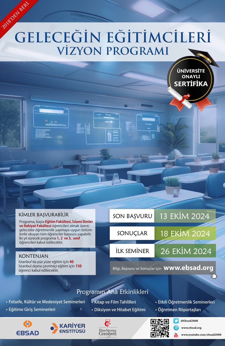 📢 | Geleceğin Eğitimcileri Vizyon Programı Yeni Dönem Kayıtları Başladı!

Detaylı bilgi ve başvuru için:  ebsad.org/gelecegin_egit… adresini ziyaret edebilirsiniz.