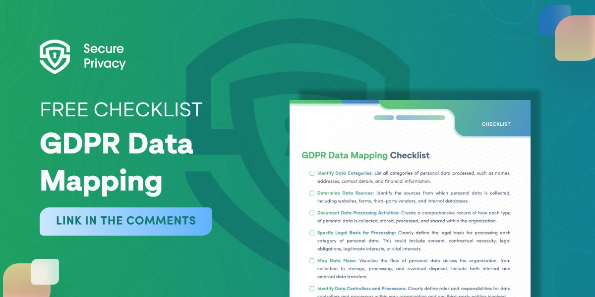 SecurePrivacyAI's tweet image. 🗺️ Master GDPR Data Mapping with our FREE checklist! Essential for RoPA, DSAR &amp;amp; DPIA. Simplify compliance now! #GDPRCompliance #DataPrivacy #SecurePrivacy #FreeResource