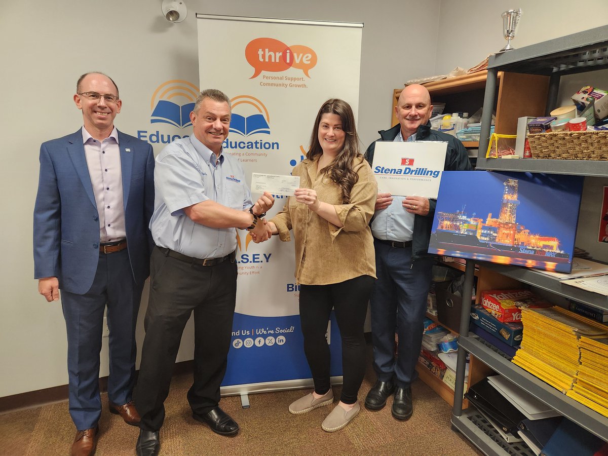 🌟Huge thank you to <a href="/stena_drilling/">Stena Drilling</a> and Stena Drilling Canada for their incredible generosity!

Thrive received a $5,000 donation last week, supporting our programs. Special thanks to the Stena DrillMax crews for raising the funds! Your community commitment is inspiring!👏