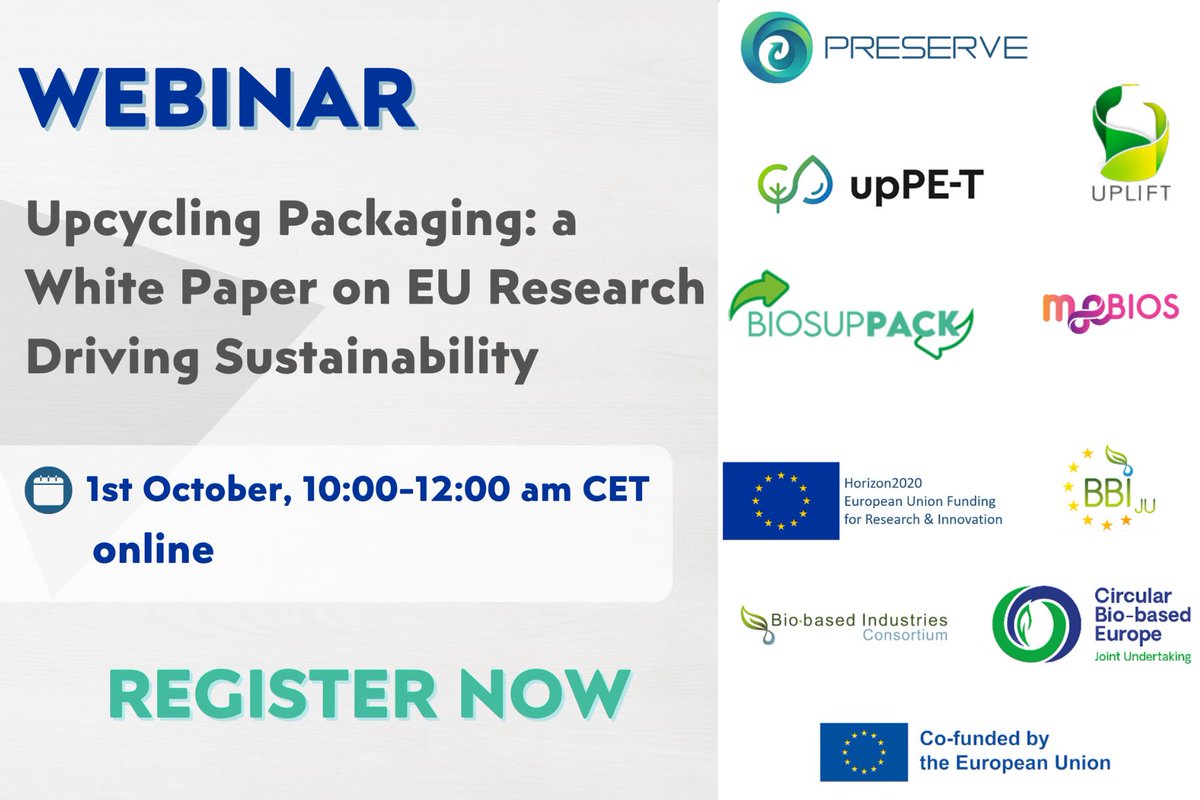 HHchiara's tweet photo. Save the date: 1 Oct. 2024 10am
#upcycling #biopolymers for food and drink #FCM #packaging with teams funded by #Horizon #CBE operating at the forefront of revolutionizing food and drink packaging through innovative upcycling strategies: Lessons learned &amp; upcoming challenges.🇪🇺 https://t.co/uM0ySSDuZi