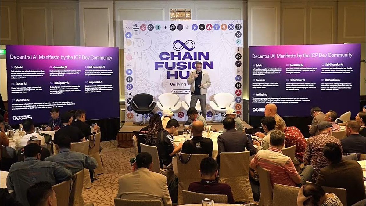 dfinity's tweet image. At AI2049:Chain Reaction, @PierreSamaties - CBO at DFINITY, showcased how ICP's unique capabilities make it a preferred platform for AI Web3 projects.

Today #ICP is the fastest growing ecosystem across the entire AI value chain.

Join in, build your AI venture onchain
📹:…