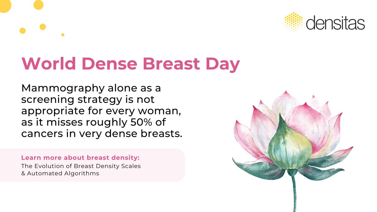 #WorldDenseBreastDay

Did you know that breast density is an established independent risk factor for breast cancer? Women with extremely dense breasts have a 4-6x increased risk of developing breast cancer compared to women with fatty breasts.

Read blog: densitashealth.com/blog/the-evolu…