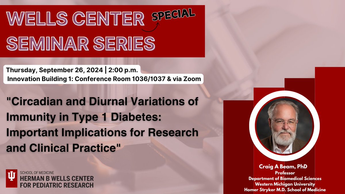 You won't want to miss this special #WellsCenterSeminar tomorrow featuring our guest from Western Michigan University, Craig A. Beam, PhD! We hope to see you there!
events.iu.edu/medicine/event…