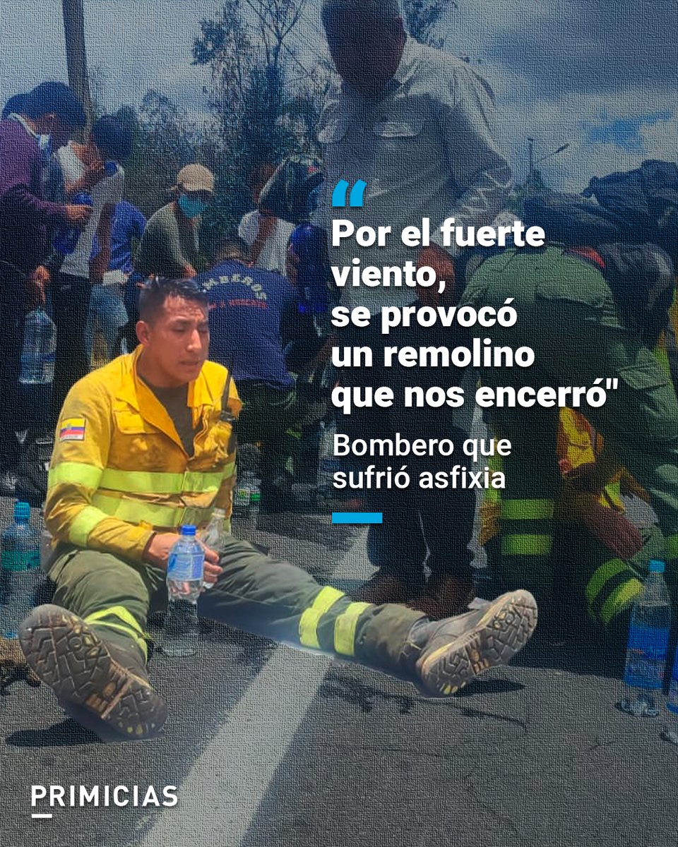 Primicias's tweet photo. Pasado el mediodía, la situación por el incendio en Quito es más crítica. Al menos tres bomberos resultaron asfixiados mientras intentaban sofocar las llamas en la avenida Simón Bolívar y Ruta Viva.  https://t.co/wGL72jkr7W https://t.co/xUvMokYK4k