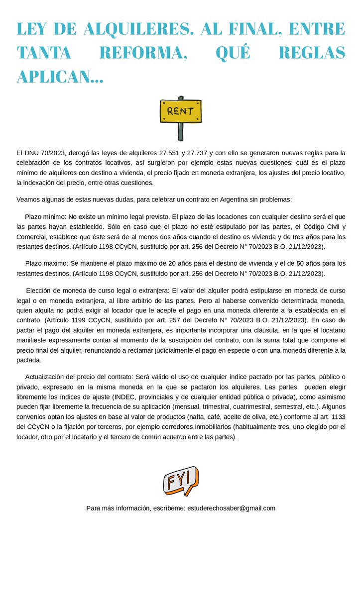 Alquileres en Argentina - Es tu derecho saber! #DNU #leybases #Argentina #alquiler #reformalaquileres