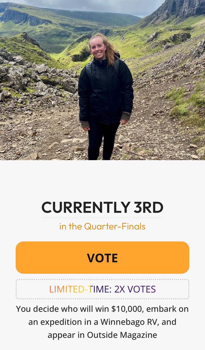 EPalumbi's tweet photo. Officially a quarter finalist! 😳 Right now, I'm in 3rd place, but with your help, I can climb to the top

Right now, donations count as DOUBLE votes! Every bit helps support our National Parks, so consider making a contribution alongside your daily vote.

https://t.co/0zmLwbM1pl https://t.co/YurZRDN58o