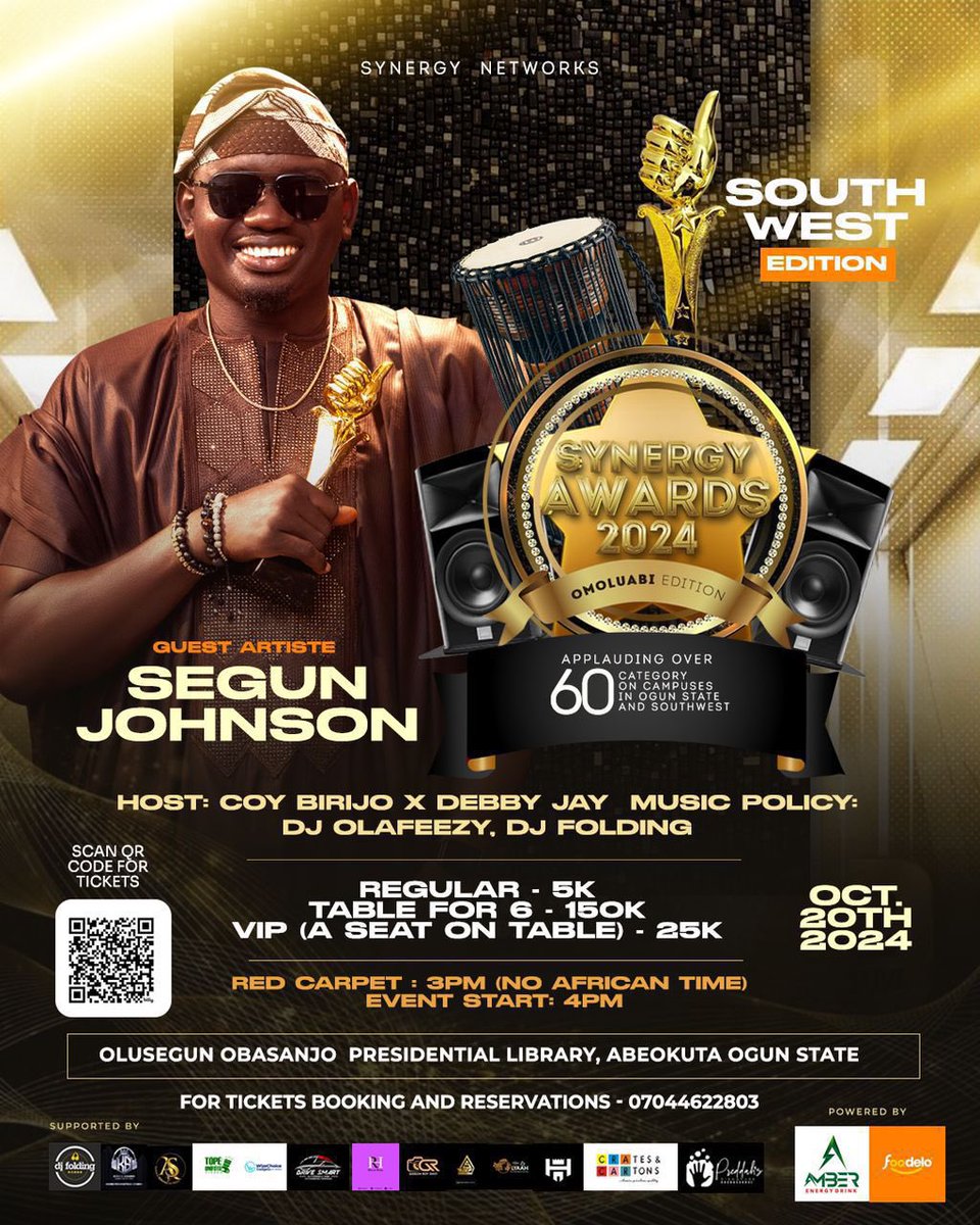 cal_nuel's tweet photo. SYNERGY MERITORIOUS AWARDS 2024!!!……Bigger and better🤎…..Be ready!!!

Venue :OOPL, Abeokuta. 
Date:Oct. 20th.
Buy your tickets here : https://t.co/8Zirksf79c

#SMA2024
#SYNERGYAWARDS
#OMOLUABIEDITION https://t.co/TD02nT4HzJ
