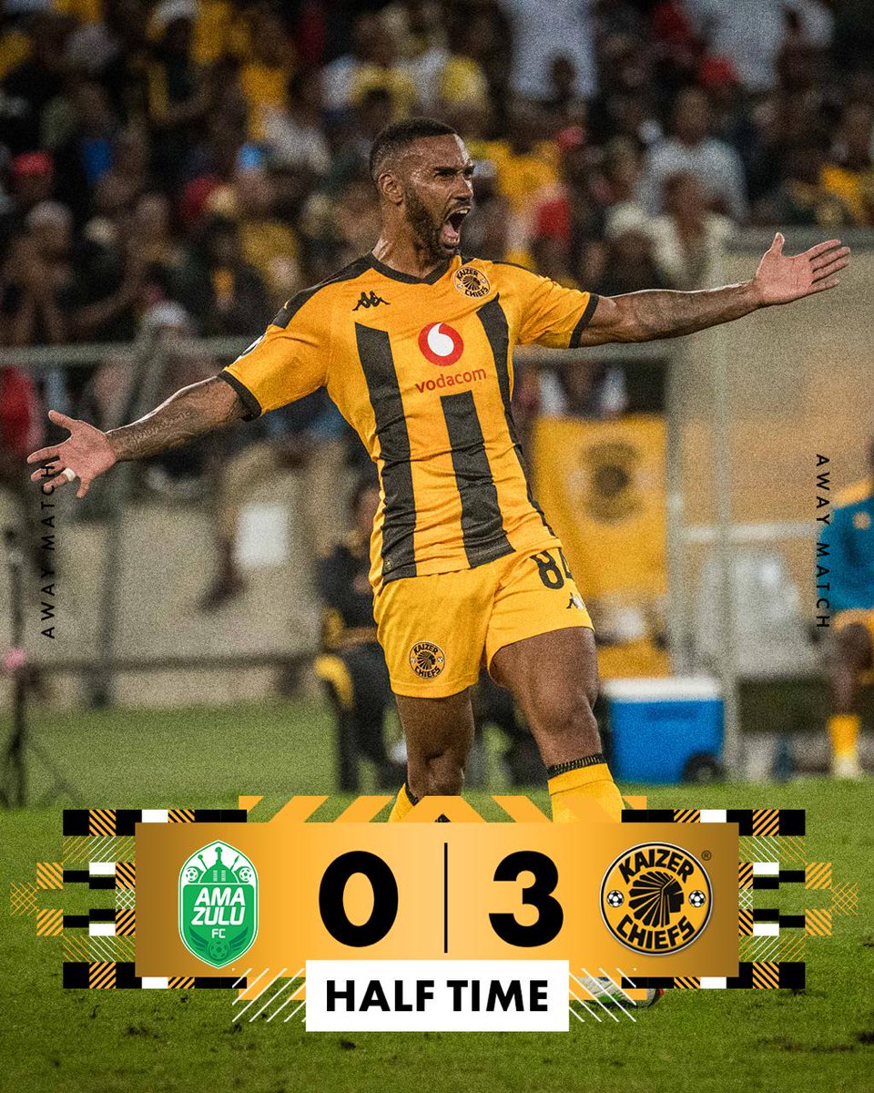 KaizerChiefs's tweet photo. 45 + 2’| #AMA 0 : 3 #CHI 

Half time score: AmaZulu FC 0 : 3 Kaizer Chiefs (Chivaviro 12’, Sirino 14’, Miguel 23’)

#Amakhosi4Life #AlwaysHome #BetwayPrem https://t.co/2vojDS81jY