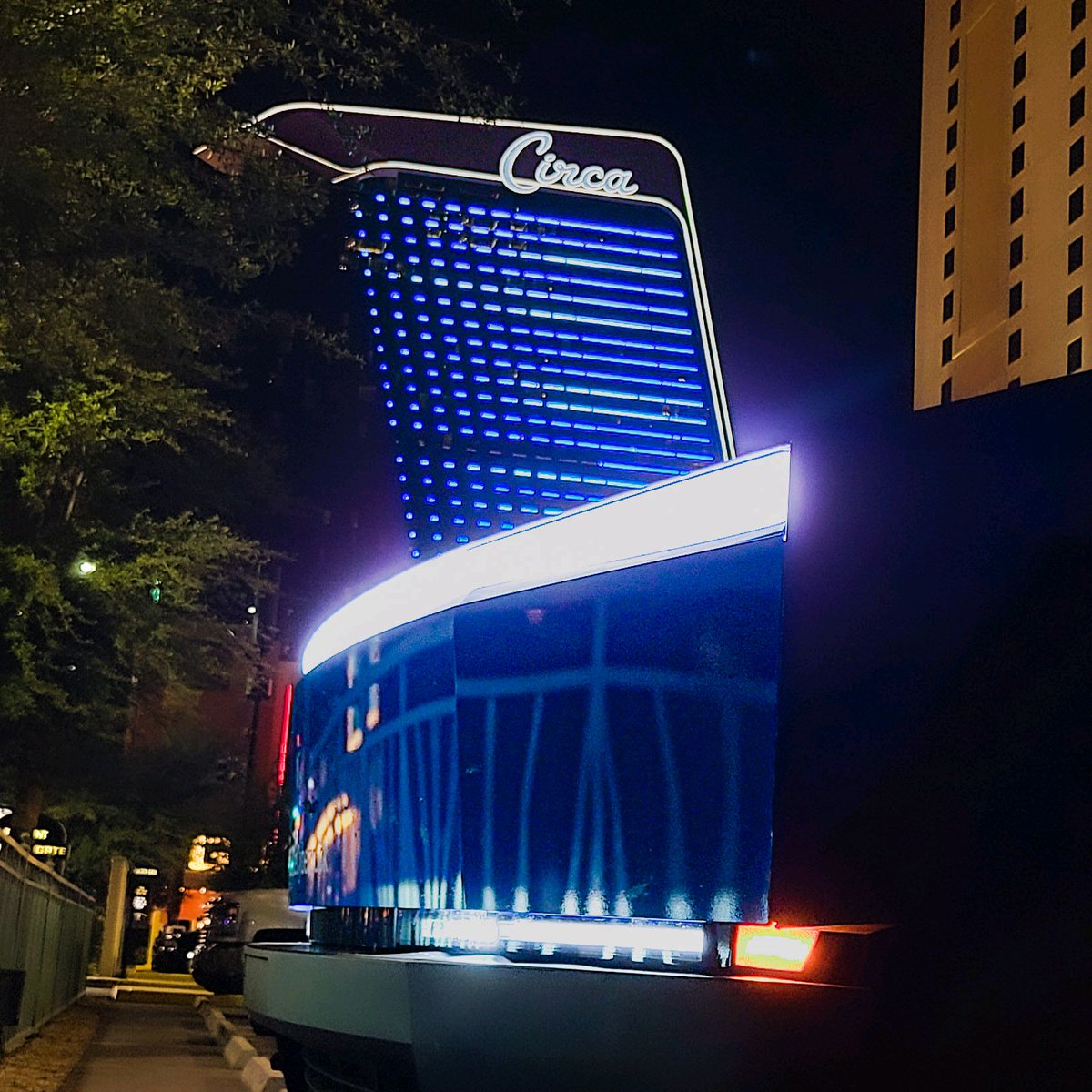 BlueCybertruck's tweet photo. Cruised through Las Vegas in the stunning blue Cybertruck today! Absolutely loved every moment with this beast. 🛻💙 #BlueCybertruck #Circa #Cybertruck #LasVegas #ElectricRoadtrip #DesertDrive #WhatsNext #Tesla https://t.co/YXqooplWlJ