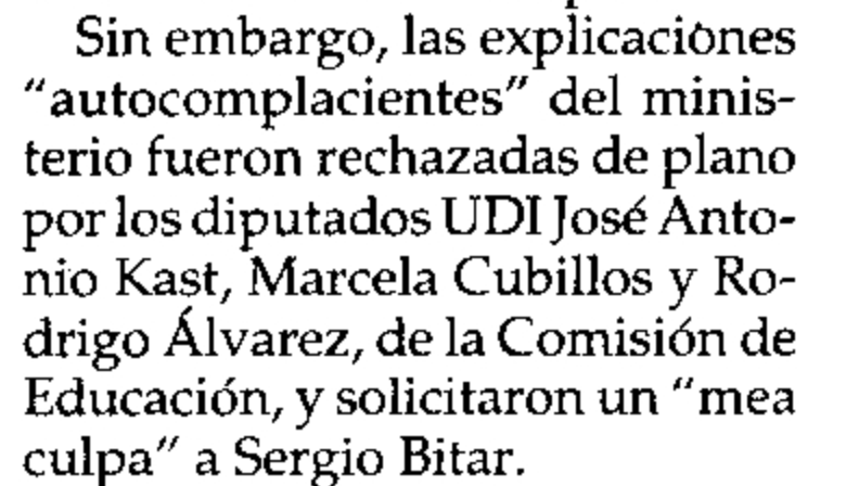 fotohistoriacl's tweet photo. El año 2004, el ministro de educacion de la Concertación, Sergio Bitar, exige a las Universidades elevar la formación de los profesores.

Esto fue rechazado por dos diputados UDI: José Antonio Kast y Marcela Cubillos.