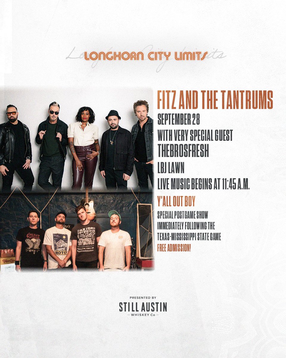 TexasLonghorns's tweet photo. this is more than just a dream, @FitzAndTantrums is coming to LCL 🎶🤘

#HookEm https://t.co/UdBnfIJJvf