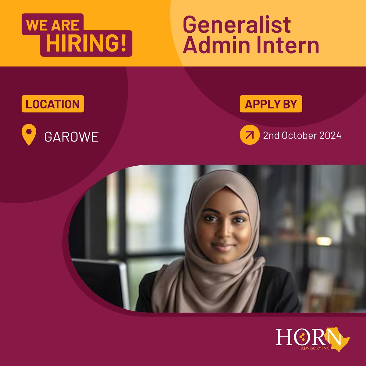 Calling all talented young women in #Garowe! 

We're seeking a purpose-driven female intern to join our growing team as Generalist Admin. Kickstart your career with hands-on experience in our dynamic consulting environment.

Apply now: bit.ly/3BueSlu