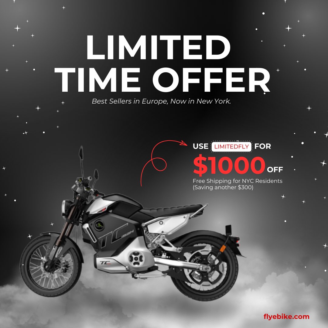 Flyebike_'s tweet photo. Fly E-bike is dropping $1000 off their new best selling motorcycles. Take to https://t.co/jgAUB0GEM0 to get urs. Only social media knows the code: “LIMITEDFLY”. https://t.co/cDEBgQfIqK